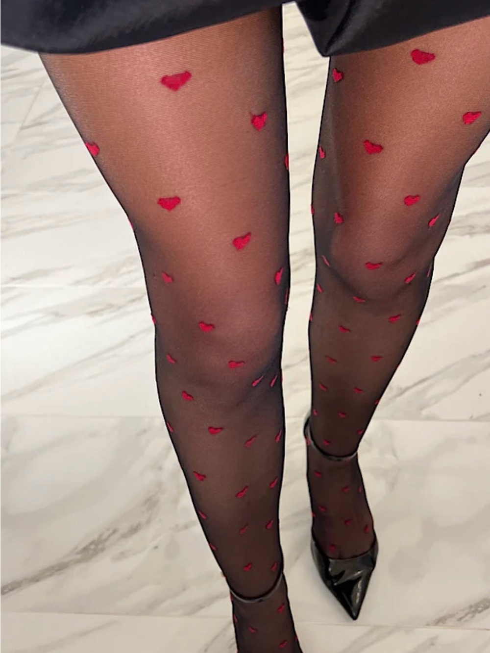 SHEIN Black Sheer Tights with Red Heart Motifs